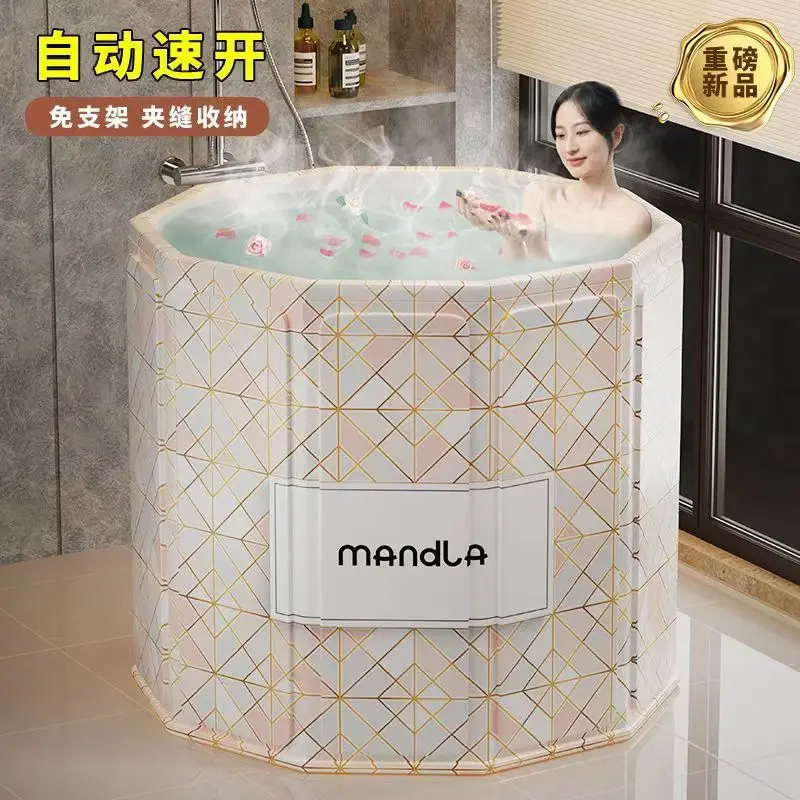 Bañera plegable, bañera portátil para niños y adultos, cubo de baño grueso de cuerpo completo, bañera bloqueada con temperatura a largo plazo
