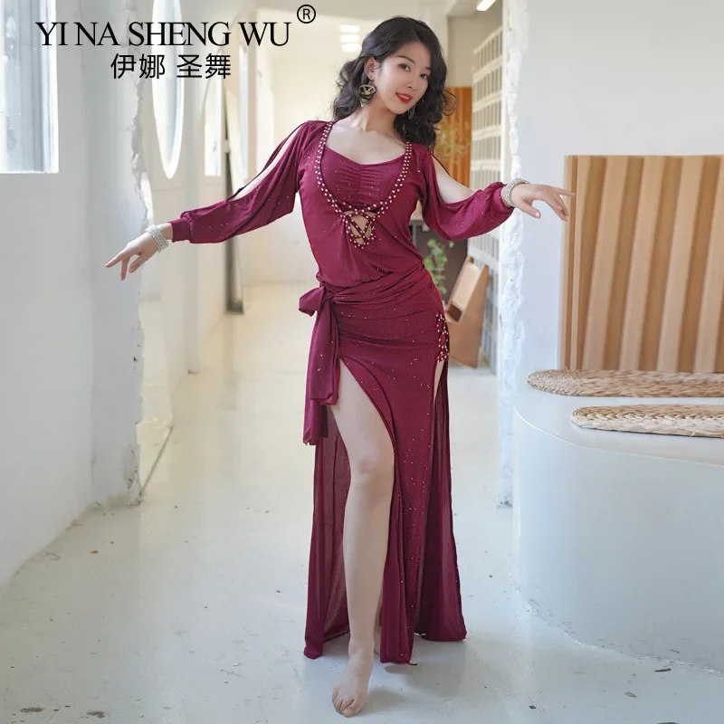 

Women's Belly Dance Dance Suit Practice Clothe New Sexy Hollow Split Long Shaabi BellyDance Baladi Oriental Dance Training Dress