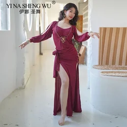 Traje de danza del vientre para mujer, ropa de práctica, Sexy, hueco, dividido, largo, Shaabi, danza del vientre, Baladi, Baile Oriental, vestido de entrenamiento, nuevo