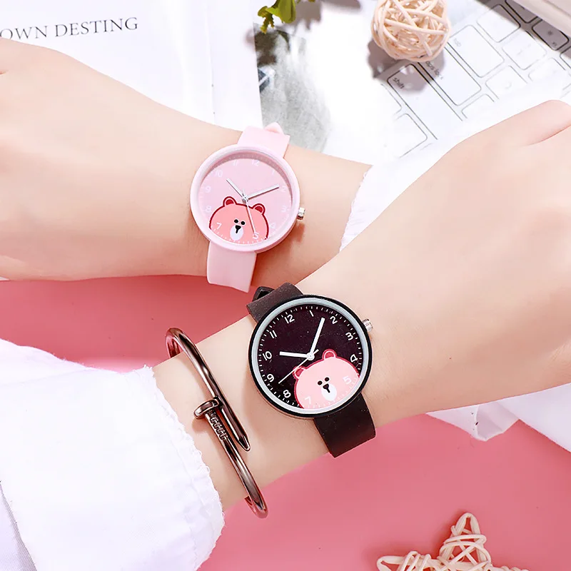 Reloj de pulsera con correa de silicona para niños, niñas, niños, adolescentes, oso de dibujos animados, nuevo