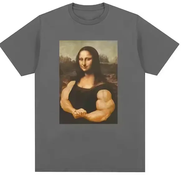Funny Mona Lisa Fitness T-shirt Muscles Gym Casual Graphic Short Sleeve T-shirts Unisex Fashion Casual Oversized T Shirt