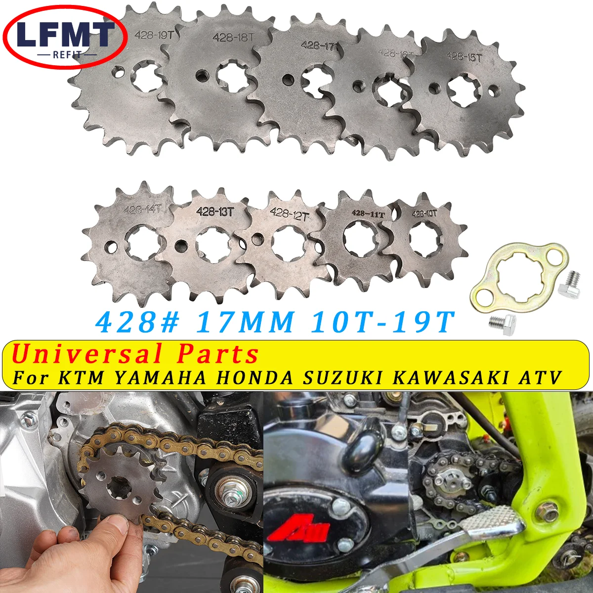 428# 10t 11T 12T 13T 14T 15T 16T 17T 18T 19T Tooth 17MM 20MM Teeth Front Engine Sprocket For 50cc to 125cc Motocross ATV