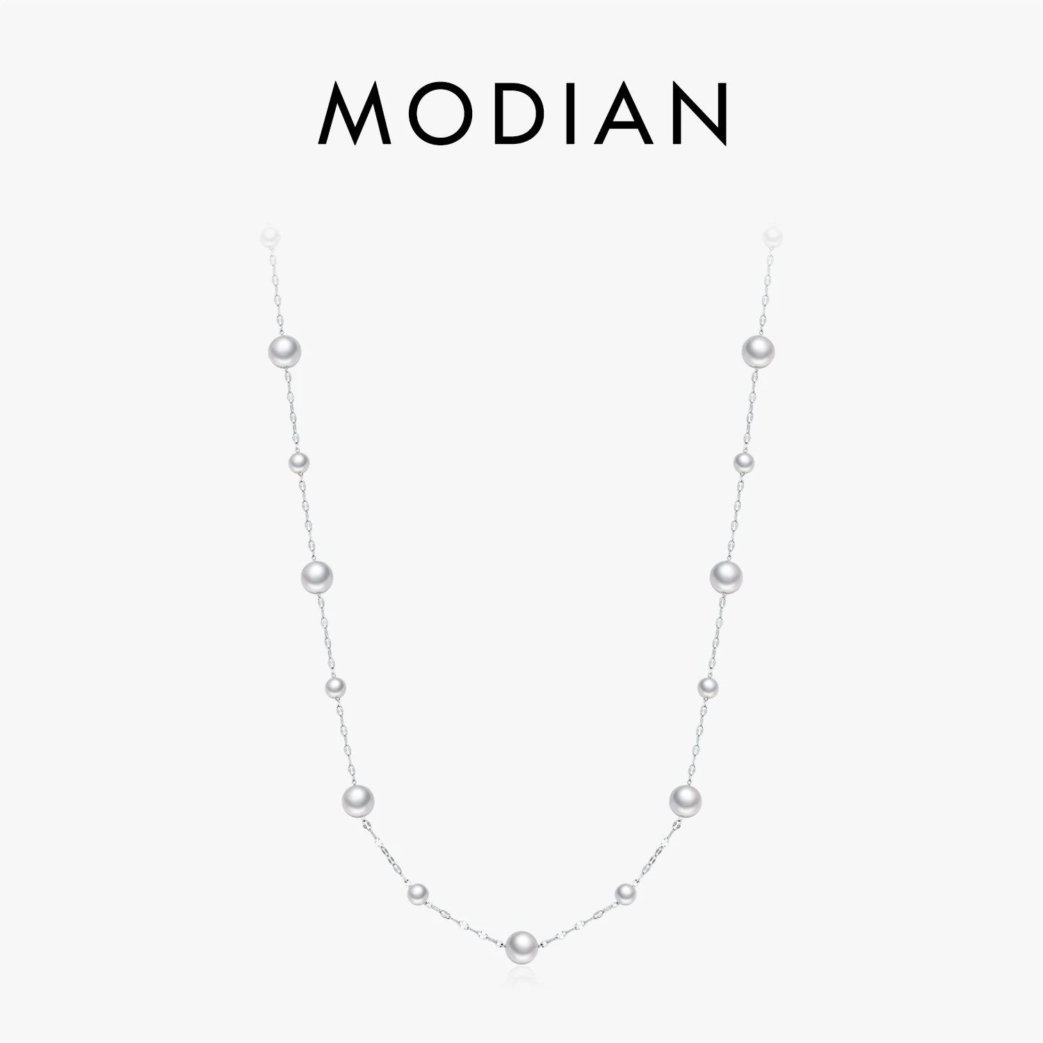 MODIAN 925 Sterling Silver Elegant Charming Round Crystal Pearls Long Y-Shaped Necklace For Women Dating Jewelry