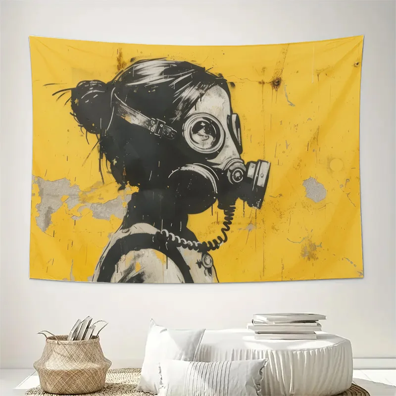 High Quality Yellow Gas Mask Portrait Grunge Wall Tapestry Industrial Street Art Poster Modern Home Decor Living Room Hanging