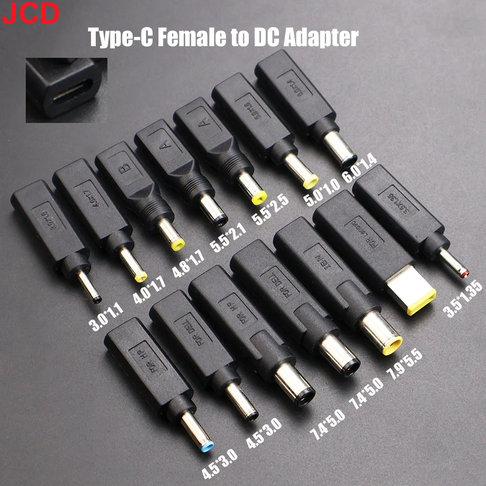 

JCD 1pc USB Type-C Female To DC 3.0*1.0 4.8*1.7 4.5*3.0 5.5x2.1 5.5*2.5 mm Male Adapter Plug Converter Laptop Power Connector