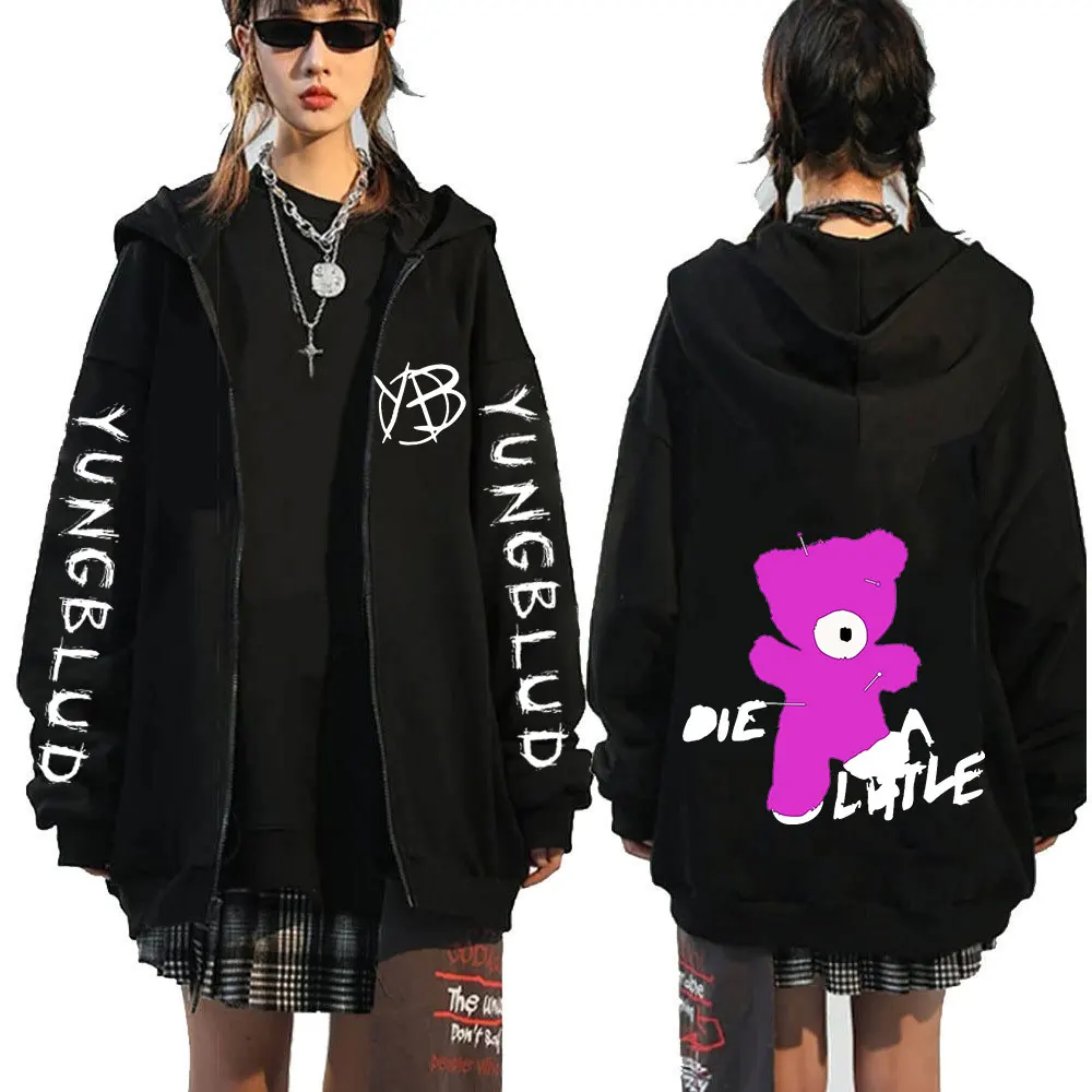 Rock Singer Yungblud Die A Little Zipper Hoodies Men Women Clothing Vintage Oversized Zip Up Sweatshirt Jackets Coats Streetwear