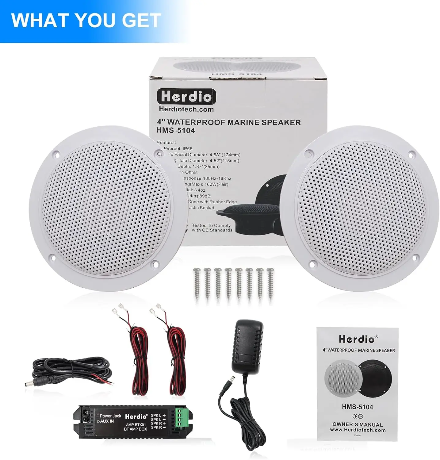 Herdio 4-calowy zestaw głośników sufitowych Bluetooth Wodoodporne głośniki morskie 160 W do łazienki Kuchnia Dom Outdoor Camper