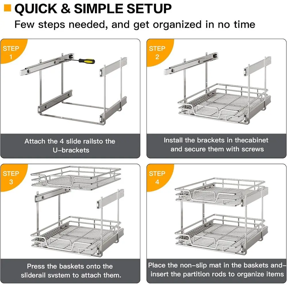 منظم قابل للسحب بطبقة مزدوجة مع أرفف قابلة للتعديل لخزائن المطبخ، حلول تخزين المؤن 12 وات × 21 دي #5