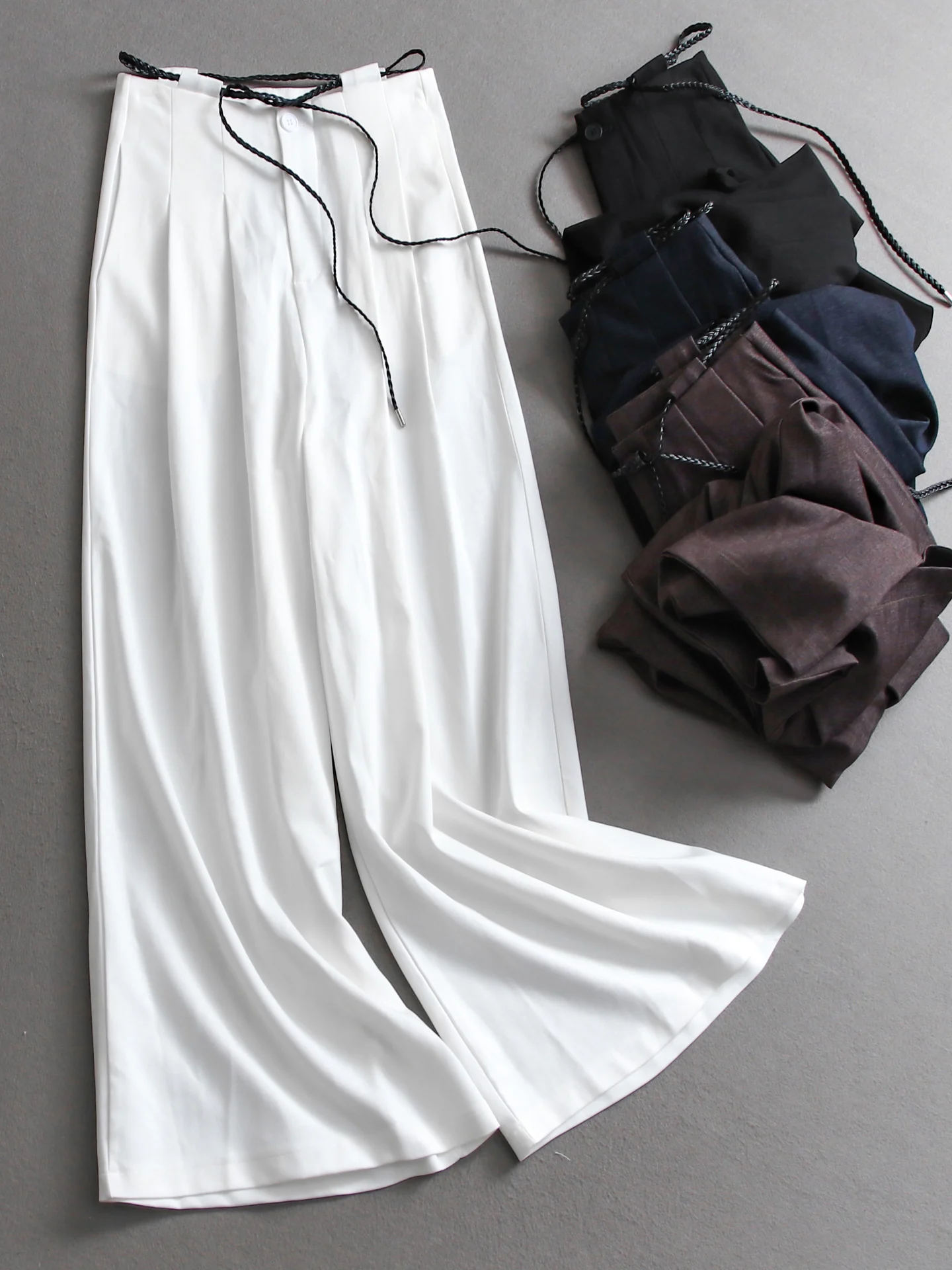 

High Waist Wide Leg Pants Casual Commute Style Loose Fit Drawstring Women's Autumn New Arrival Soft Comfortable Polyester Fiber