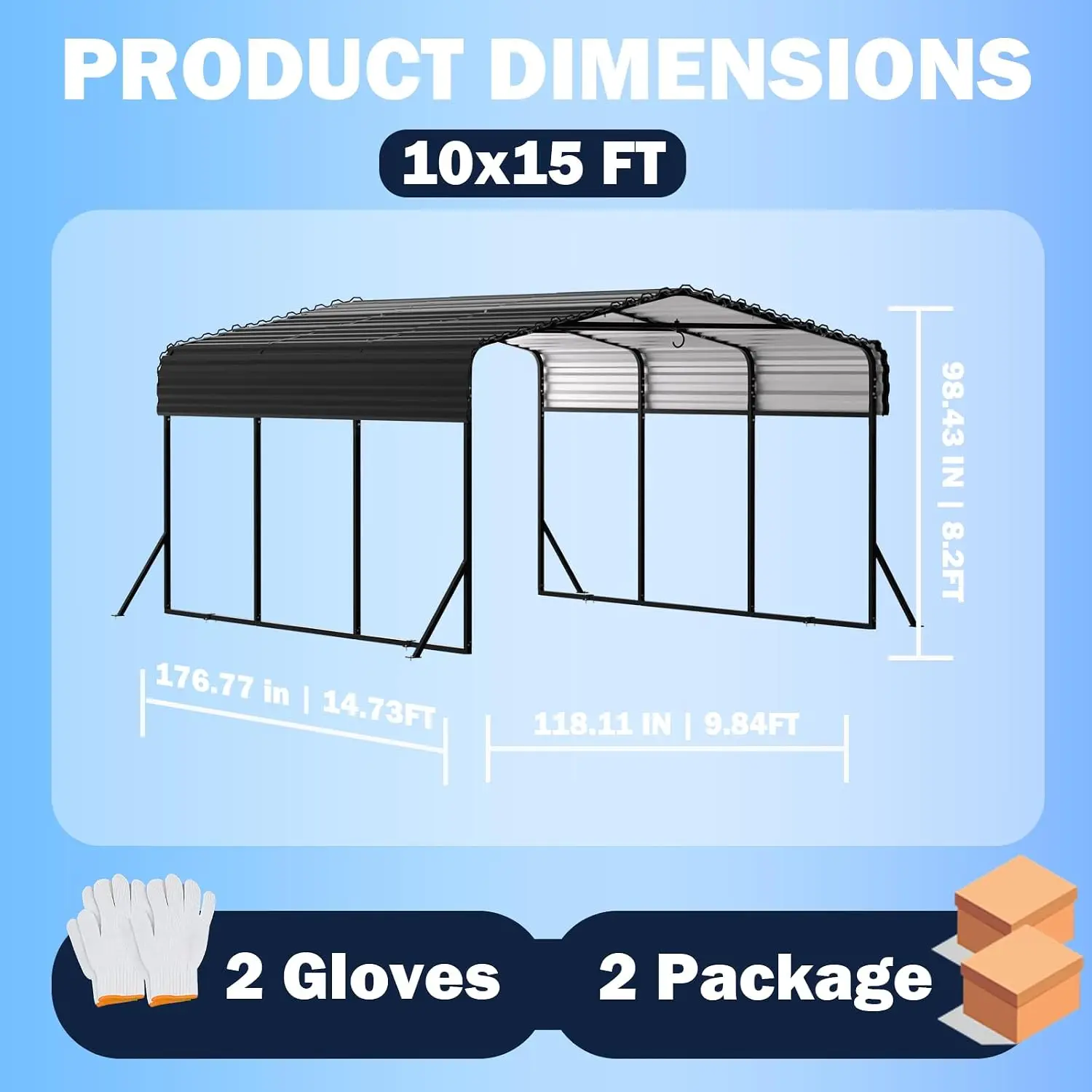10X15 FT Metal Carport with Reinforced Galvanized Roof, Custom