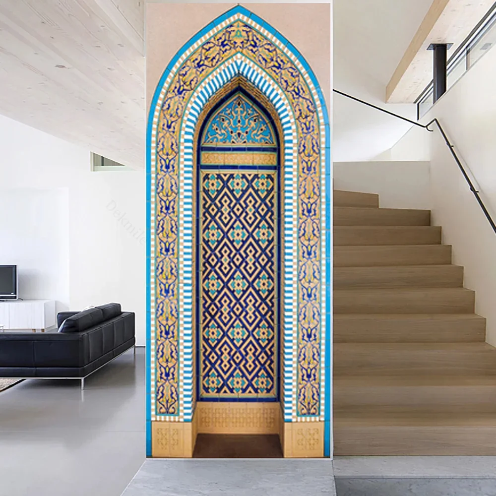 3D Door sticker Art Arch renovation poster Mecca Muslim Mosque Cabinet Wall sticker Custom mural