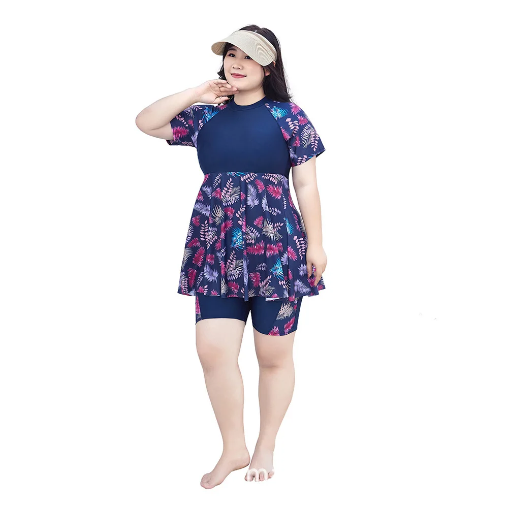 Women Big Size 9XL 8XL Muslim Swimwear Women's Printed Conservative Slimming Swimwear Capris Short Sleeve Swimsuit Islamic Hijab