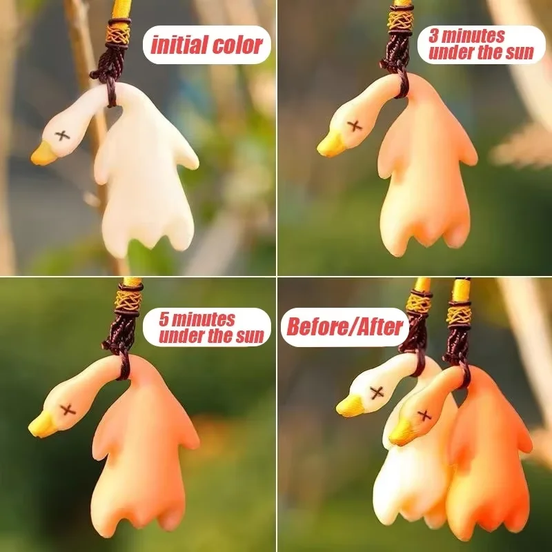 2Pcs UV Color Change Duck Keychain, Glow in Dark Luminous Pendant, Cute Cartoon Animal Key Ring for Bag Car, Creative Funny Gift