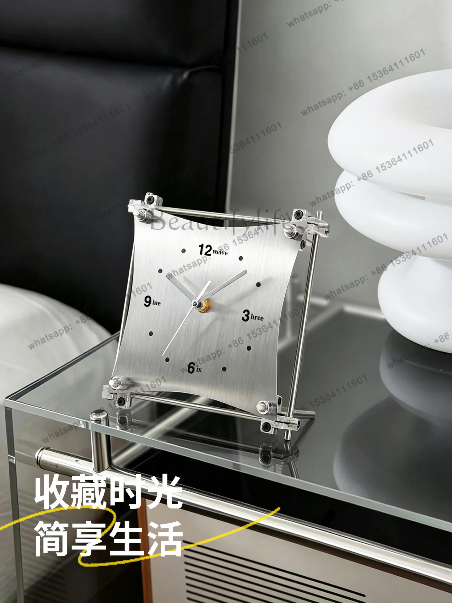 Bauhaus optical axis stainless steel clock living room table silent clock table ornament