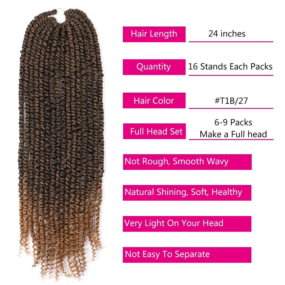 Bellqueen Passion Twist Crochet Hair 24 Inch Pre Looped Water Wave Braiding Hair Extension For Women