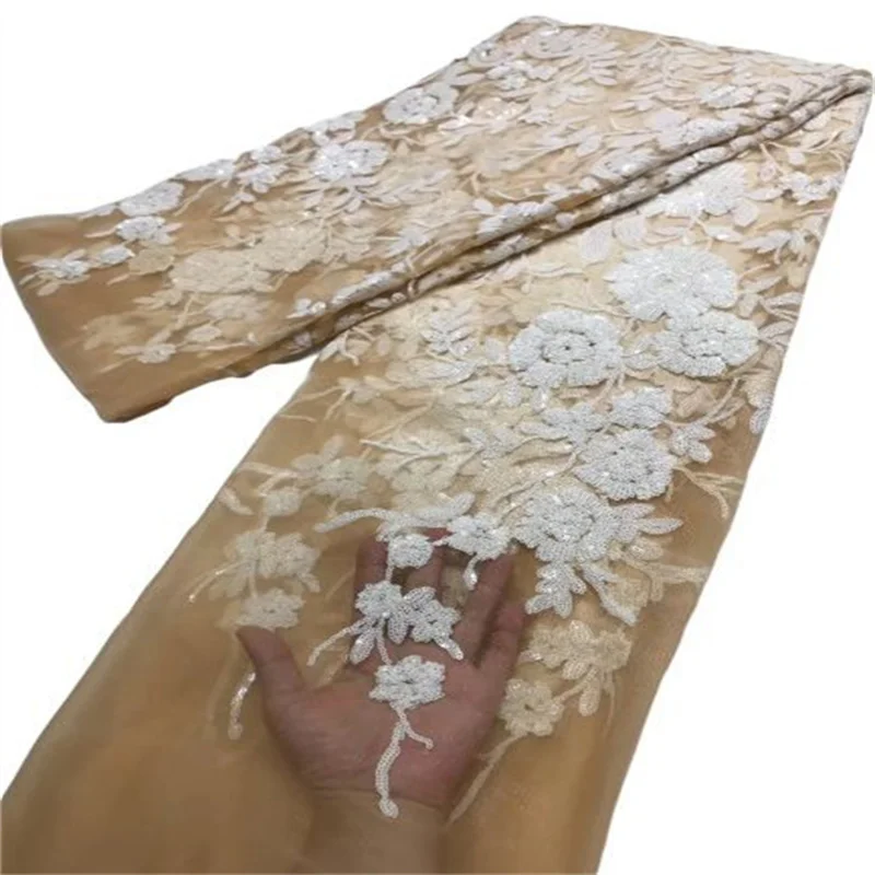 

Tulle Lace Fabric with Stones for Wedding, French Net Lace, African Embroidery, Nigerian Laces, Whie Gold