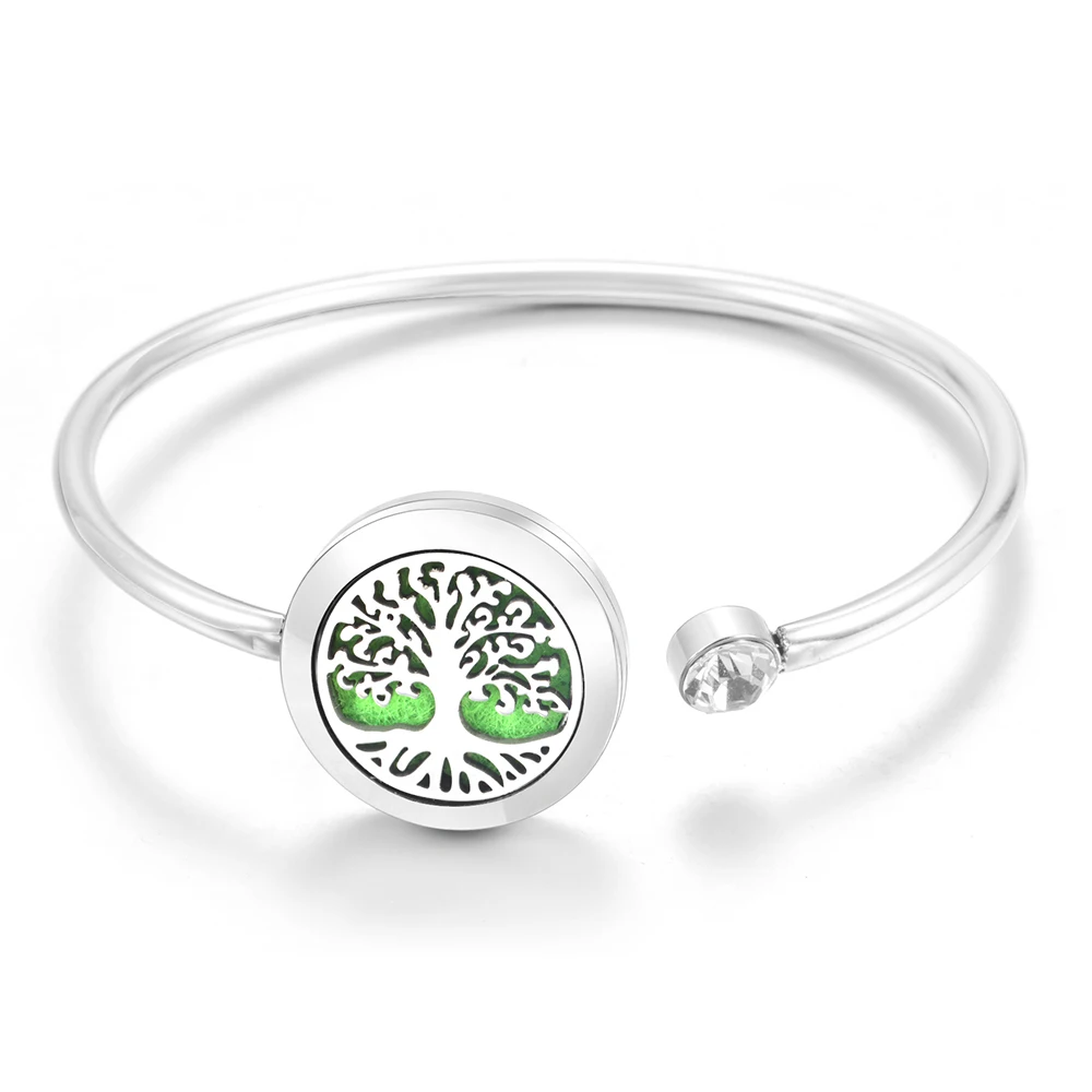 New Tree of Life Aromatherapy Diffuser Bracelets Stainless Steel Spiral Open Bangle Perfume Essential Oils Diffuser Jewelry Gift