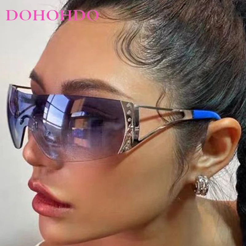 

DOHOHDO 2025 Rimless Punk One Piece Women Sunglasses 2000'S Men Luxury Sun Glasses UV400 Shades Eyewear Fashion Y2k Eyeglasses