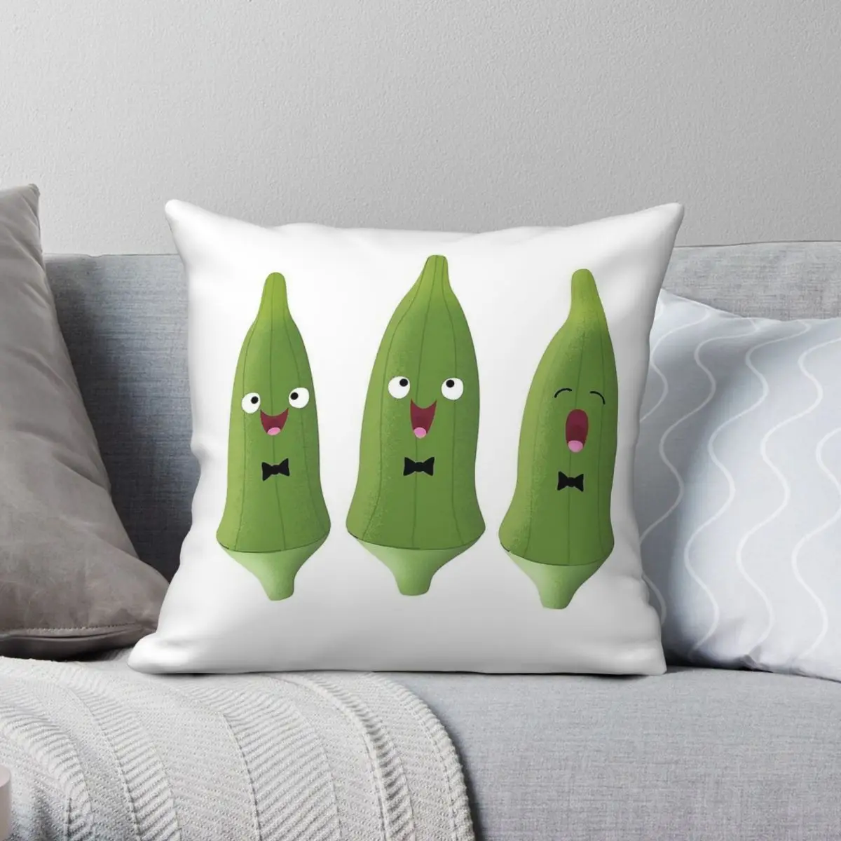 Singing Okra Vegetable Cartoon Square Pillowcase Polyester Linen Velvet Printed Zip Decor Bed Cushion Cover 45x45