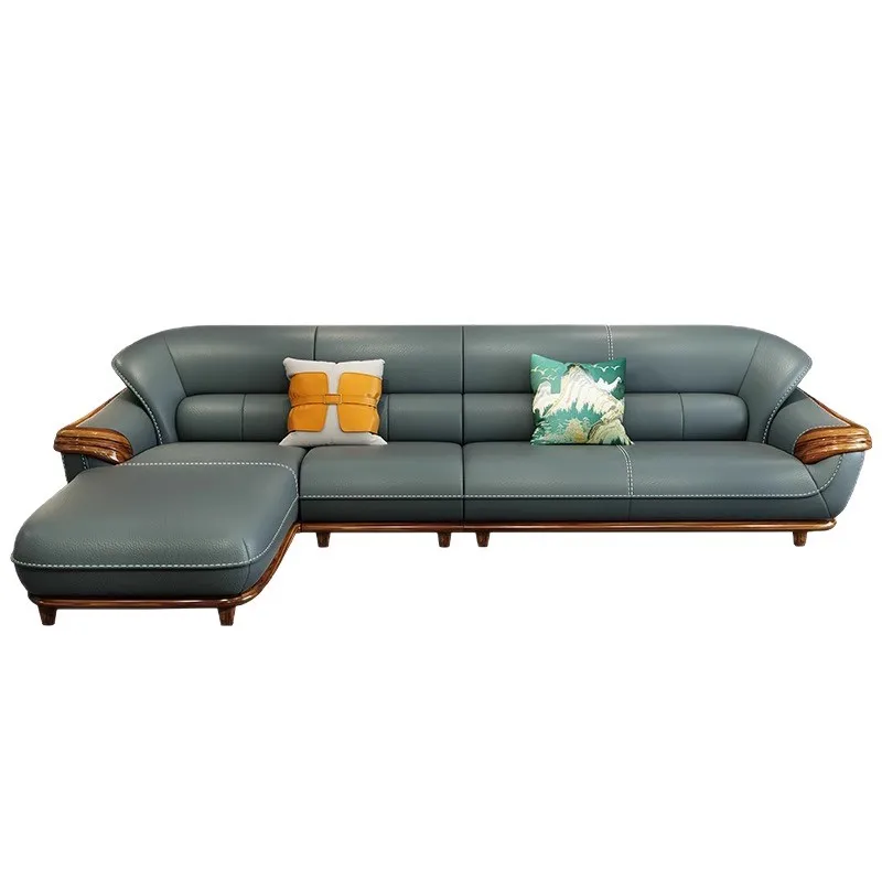 

Новый китайский кожаный диван из черного дерева, первый слой из воловьей кожи, современный свет, роскошная комбинация для гостиной, угол из цельного дерева