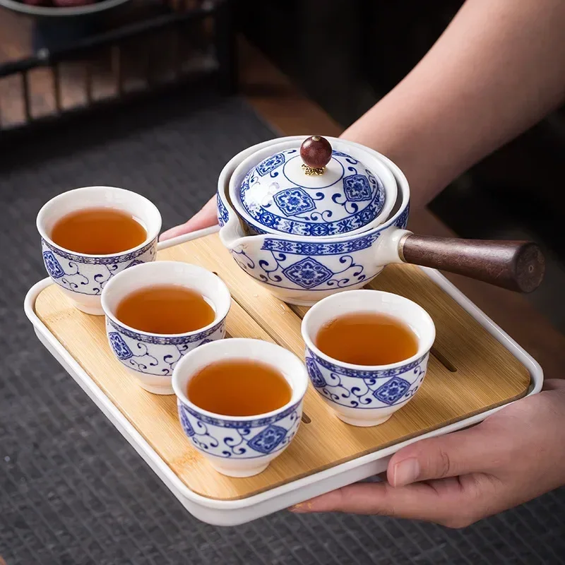 

Flowers Exquisite Stone Grinding Shape Tea Set Handmade Pot Cup Set Chinese Ceremony Gift GungFu Cup Teaware Unique