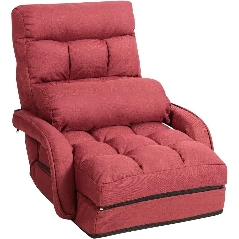 Adjustable Lounge Chair with 5 Recline Positions, Removable Cushion, Suitable for Home, Office (Red)