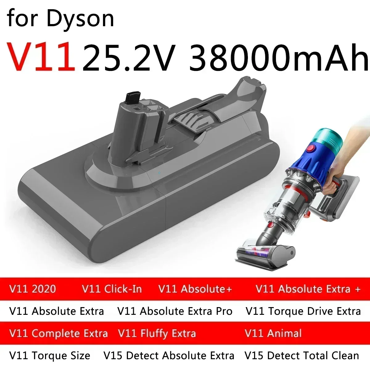 

SU для Dyson Vacuum 38000 мАч, 100,8 Втч, аккумулятор для Dyson Torque Drive Extra V11 Complete Extra V11 Fluffy Extra V11 Animal V15