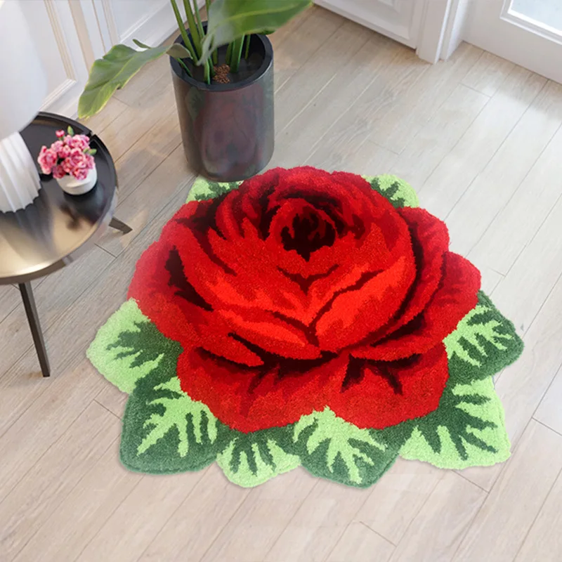 Red Rose Carpet for Livingroom/Bedroom/Bathroom/Wedding Rug Soft Shaggy Plush Washable Absorbent Area Rug Bath Mat