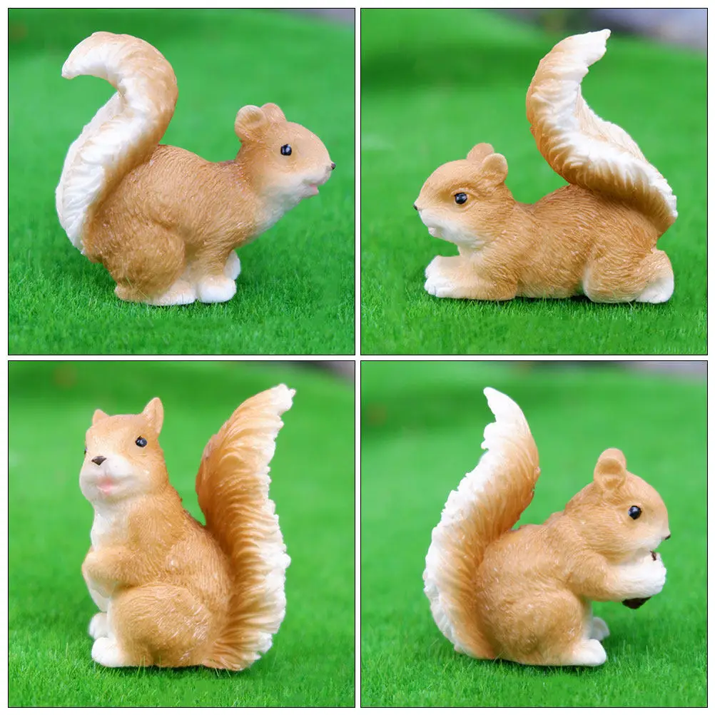 4Pcs Squirrel Resin Craft Garden Decorations Miniature Small Squirrel Figures Creative Bonsai Accessories Simulation Garden