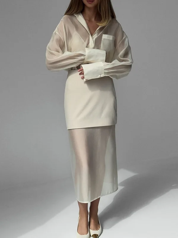 

Женский комплект Long Sve Irt и юбка с блестками Me Splicing f-длины, повседневная спортивная одежда, комплект из двух предметов, материал полиэстер