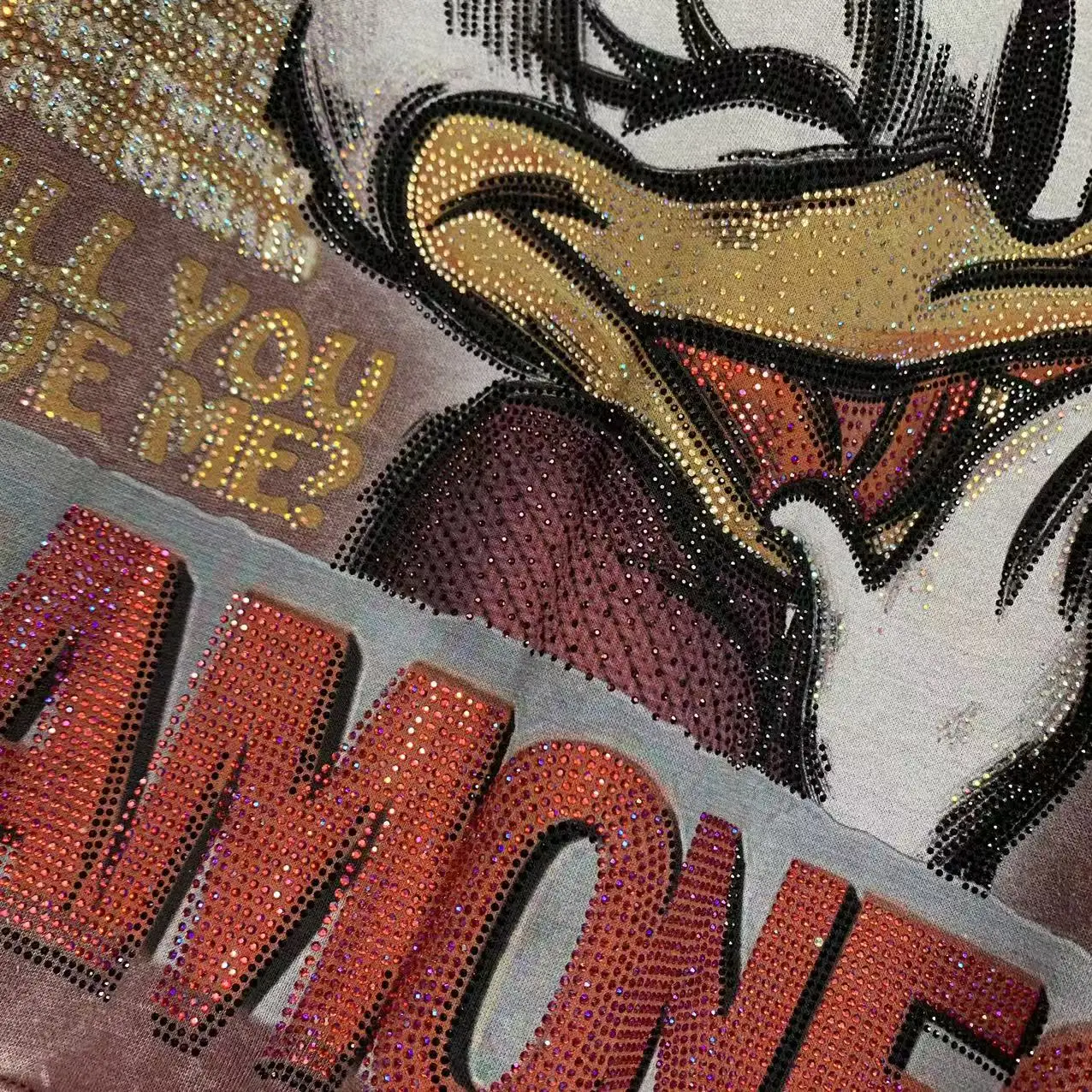 Men's And Women's Same Style Autumn Fleece Rhinestone Cartoon Loose Long Sleeves Sweatshirt Fashion Thickened Crew Neck Jacket