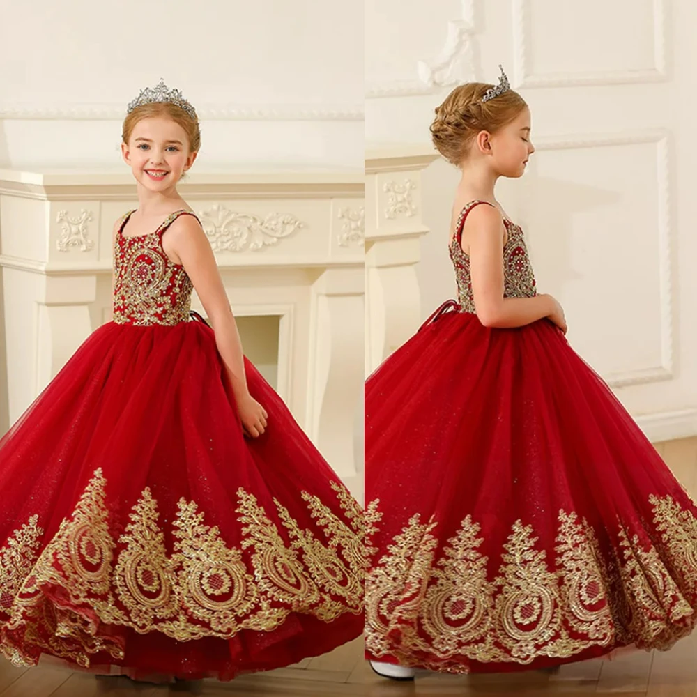 Gorgeous Color Flower Girl Dress Thin Shoulder Straps Sleeveless for Customize Wedding Dresses Kids Birthday Party Gowns