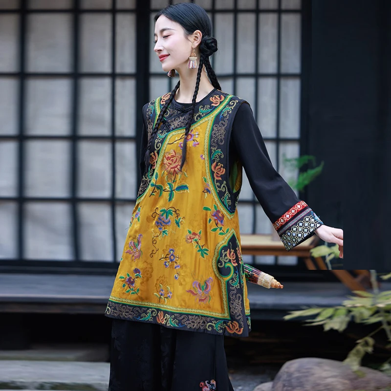 

Korean Sle plus Size Women's Embroidered Vest Button up Mid-Length Jaet Top Spring Autumn New Arrival Commute Sle