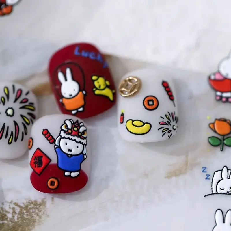 Kawaii Miffy 3D Relief Nail Art Cartoon Cute Rabbit Simple Waterproof Nail Sticker Christmas Gift Toy