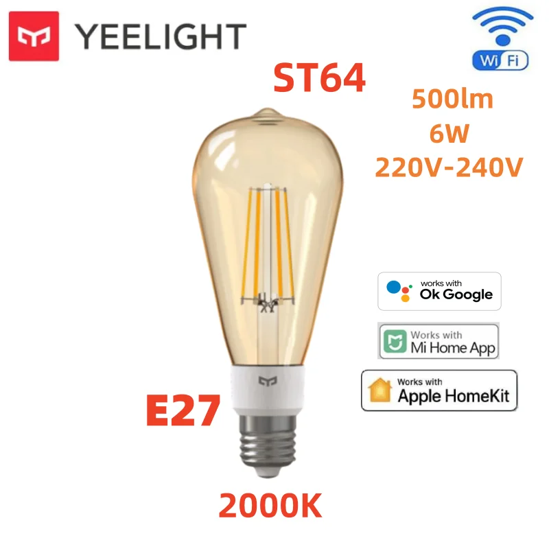 Yeelight Smart LED Filament Bulb E26/E27 Retro Smart Bulb 500/700 Lumens 6W APP Control is For Mi Home Homekit SmartThings Alexa