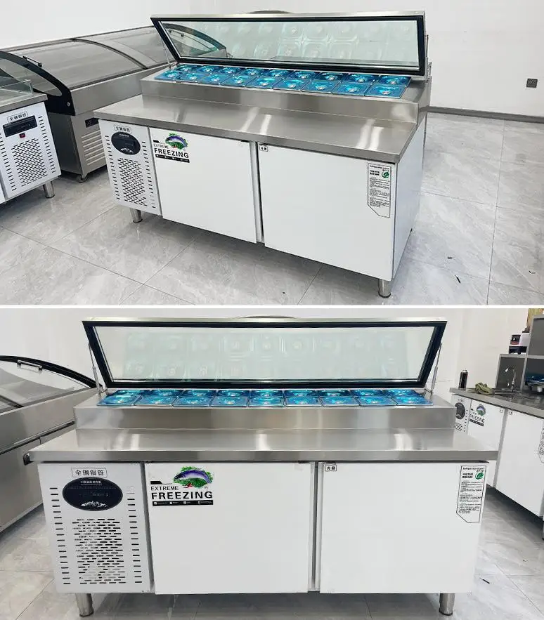 High Quality Commercial Restaurant Counter Refrigerator Customize Pizza Glass Door Display Table Top Refrigerated Salad Fridge - view 5