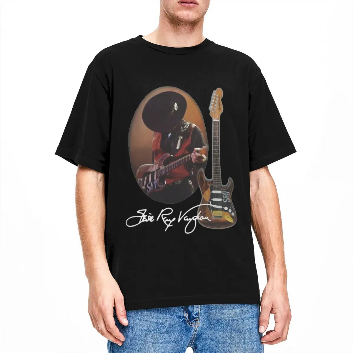 Men Women\'s Stevie Ray Vaughan Guitar T Shirts Stuff pop music Pure Cotton T-shirt Clothes Fun Tee Shirt New Arrival