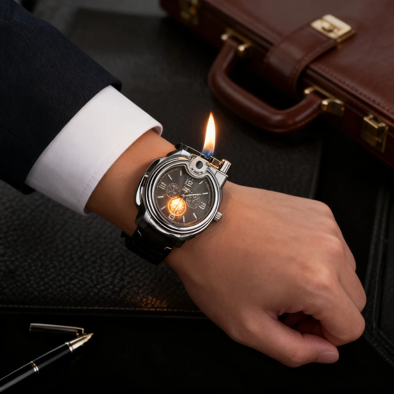 

Metal Watch Style Open Flame Butane Lighter Dropshipping, Mens Sports Windproof Cigarette Lighter, Essential Smoking Accessories