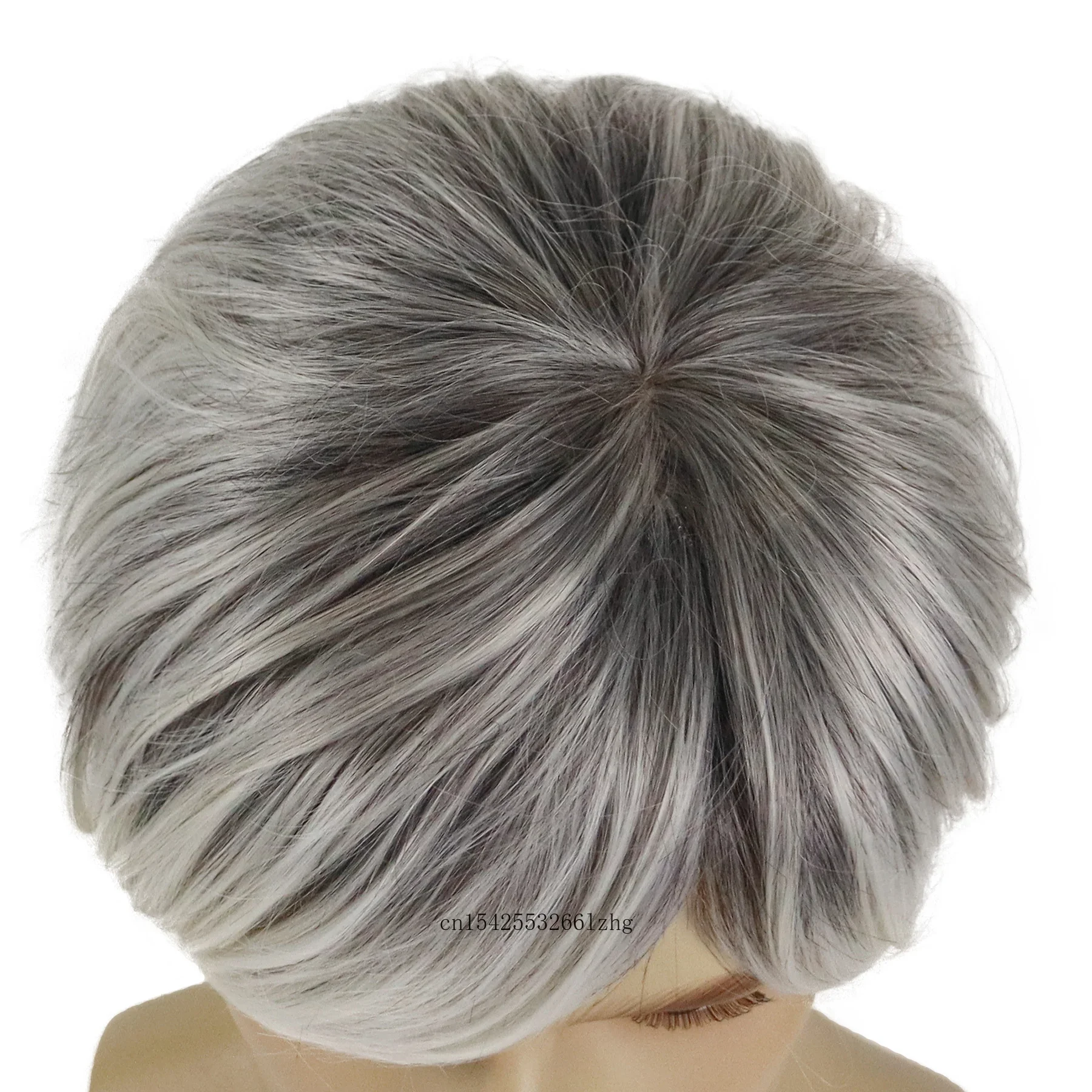 GNIMEGIL الاصطناعية أومبير رمادي الرجال حلاقة قصيرة مستقيم الذكور الباروكات مع الجانب فراق الانفجارات تأثيري السلس الطبيعي مقاومة للحرارة