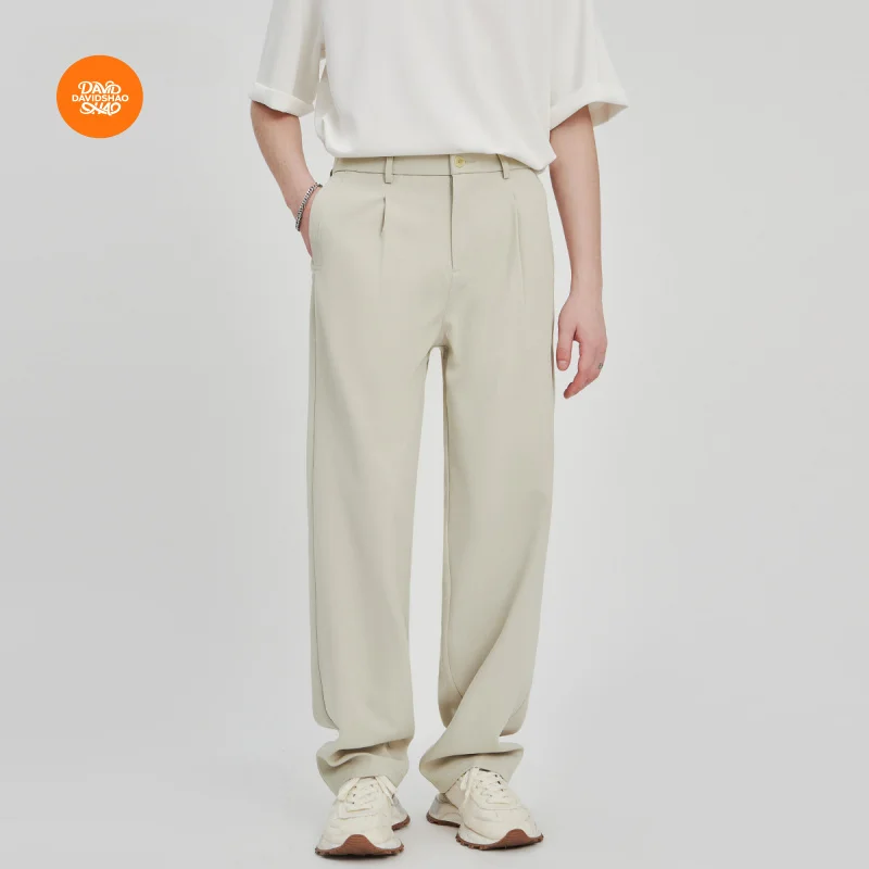 

DAVIDSHAO Top Quality EU US Size Summer Anti-Wrinkle Woven Solid Color Casual Loose Straight Draped Dress Pants Men's Trousers