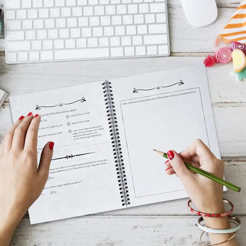 Planificador de mis deseos finales cuando llego la muerte, organizador del planificador, carpeta de preparación de documentos de cuenta final para el servicio al cliente