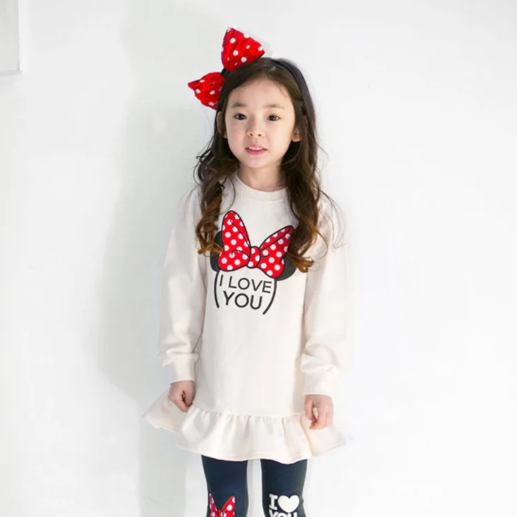 Kinder Kleidung Set Frühling Herbst Cartoon Bogen Knoten Langarm Baumwolle Hemd + Leggings 2Pcs Anzug Für 3-8 jahre Mädchen Casual Outfit – Detail 3