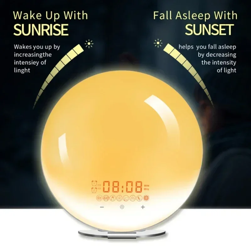 Smart Sunrise Sunset LED Digital 2 Alarm Clock Wake Up Light Electronic Table Clock Smart Life FM Radio Digital Nightlight Clock