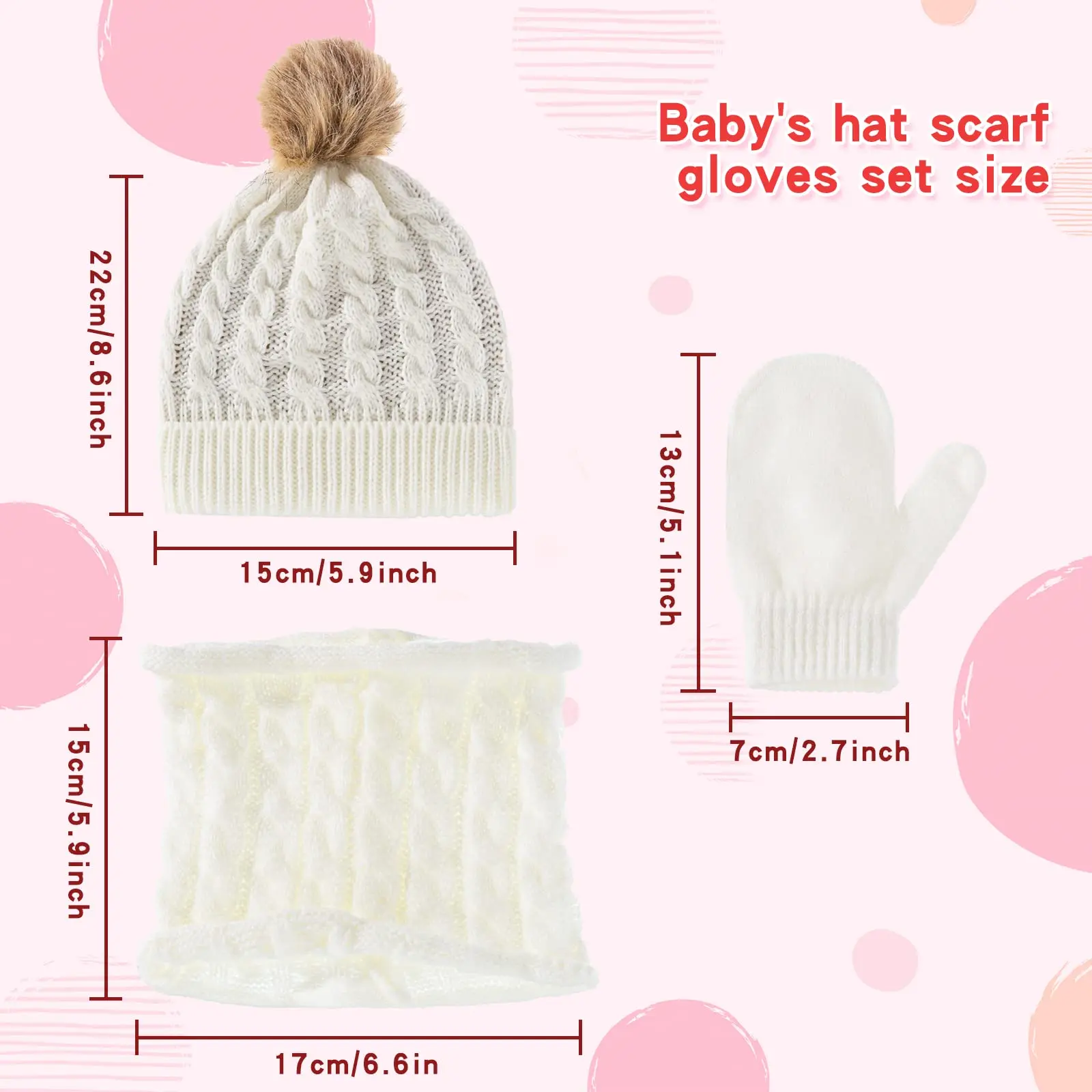 3pcs Baby Winter Hat Scarf Gloves Set Kids Knitted Beanie Cap Neck Warmer Mitten for Boys Girls 0-4Years