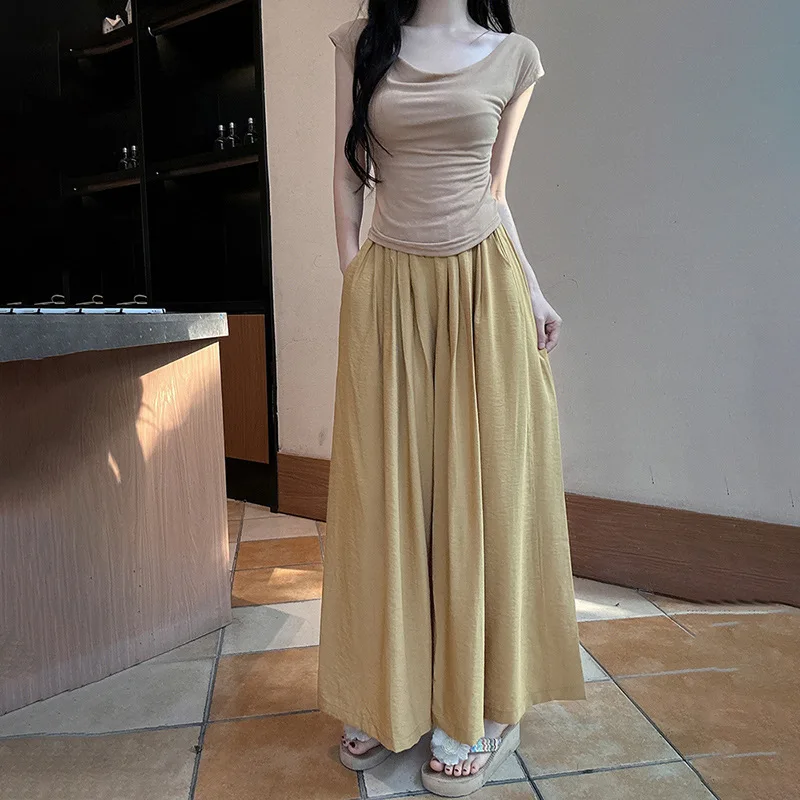 

Ice Silk Skirt Pants Women's Summer New Lazy Style Half Skirt High Waist Loose Cotton and Linen Pants