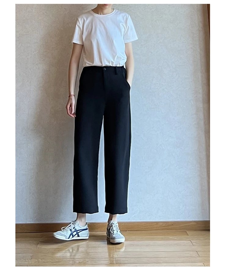 

Bla High Waist Wide Leg Pants Straight Cut Nine Points Women's Jeans Slimming Effect Casual Trousers Commute Sle