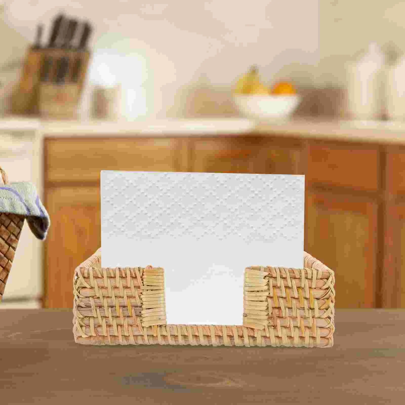 

Storage Box Napkin Holder Cocktail Woven Rack Tabletop Tissue Paper Stand Guest for Bathroom Rattan