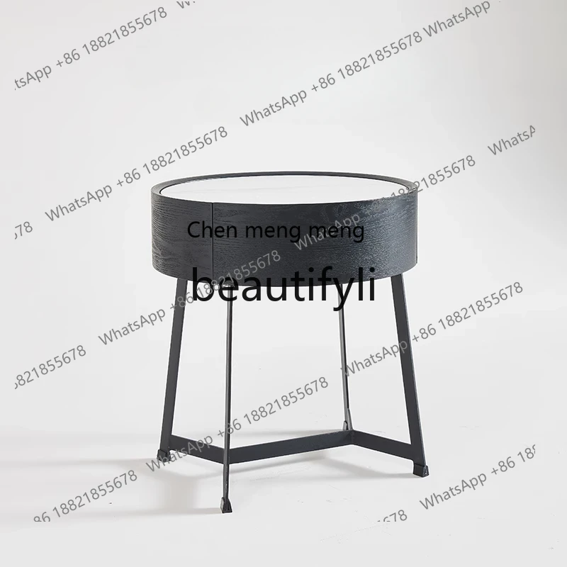 

Bedside table Smoky rock slab desktop Bedside shelf Designer solid wood locker H