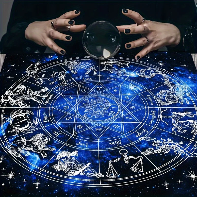 VIKAMA Tarot Altar Cloth Blue Zodiac Wheel Galaxy Divination Mat Reading Spiritual Astrology Witchy