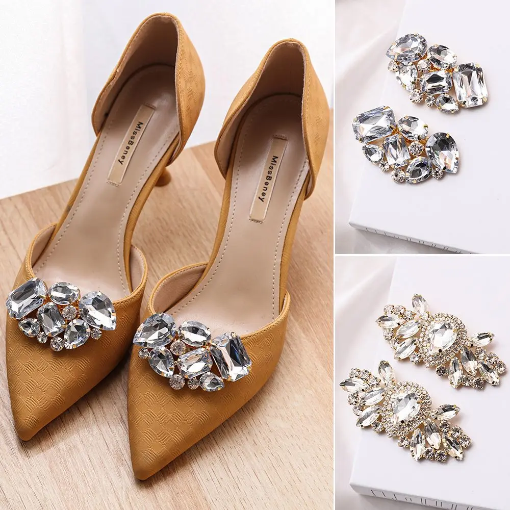 1 Pair(2pc) Women High Heel Bride Accessories Crystal Shoes Clip Shiny Clips Charm Buckle Wedding Shoes Decorations